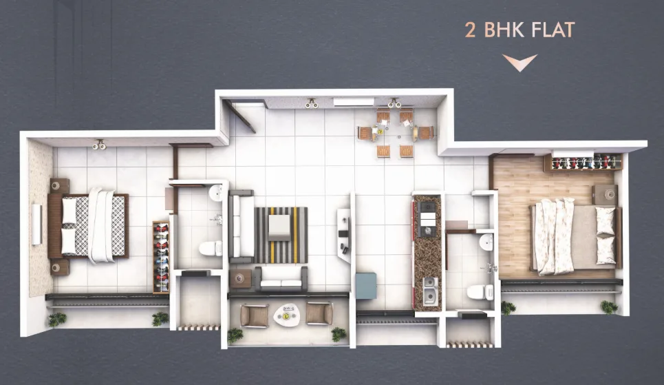 2 bhk floor plan 99 Silver Oaks