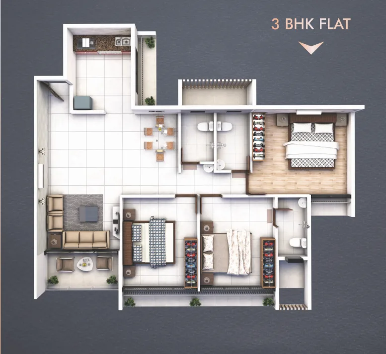 3 bhk floor plan AK Hitech Saphhire