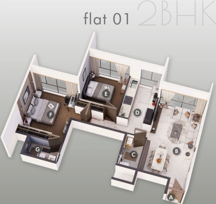 2 bhk floor plan one avenue