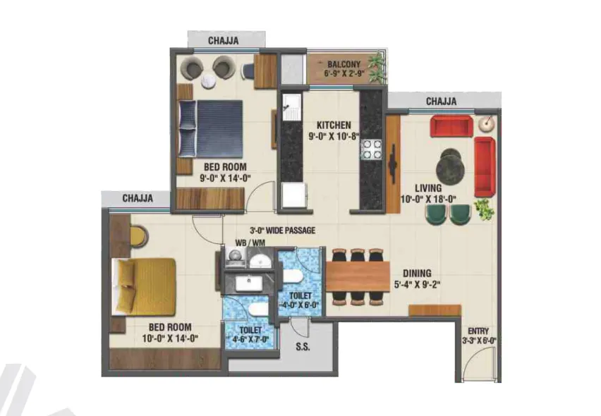 2 bhk floor plan arihant advika