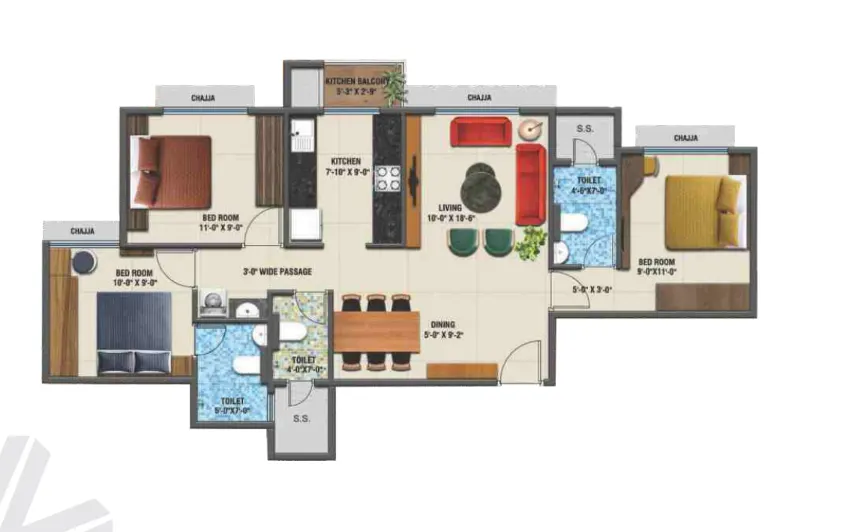 3 bhk floor plan arihant advika