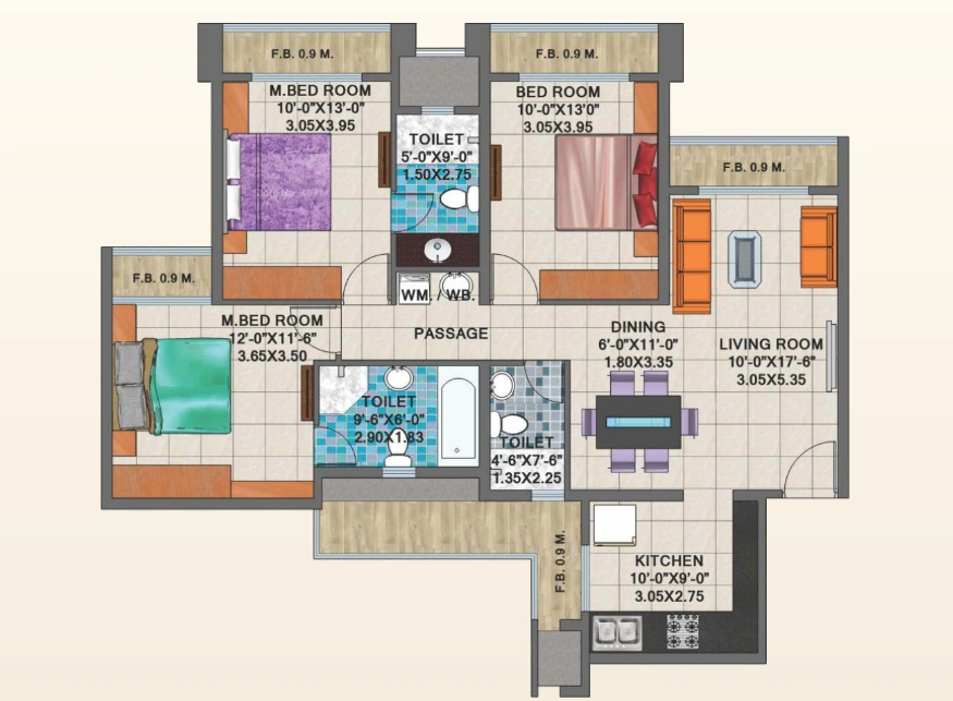 3 bhk floor plan arihant clan aalishan