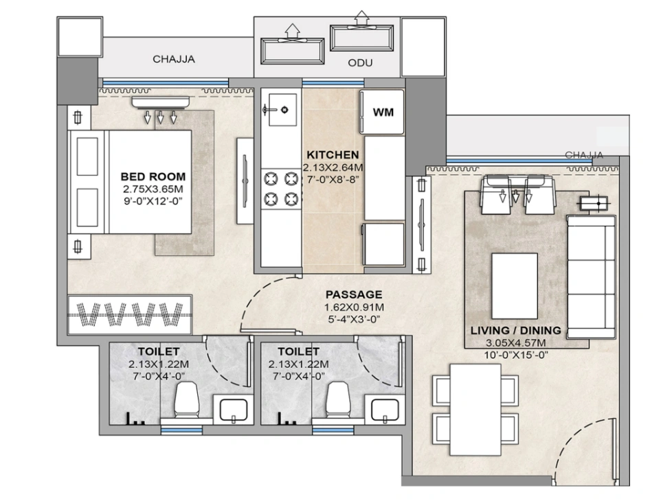 1 bhk floor plan Delta Tricity Aveon City Airoli Series 1