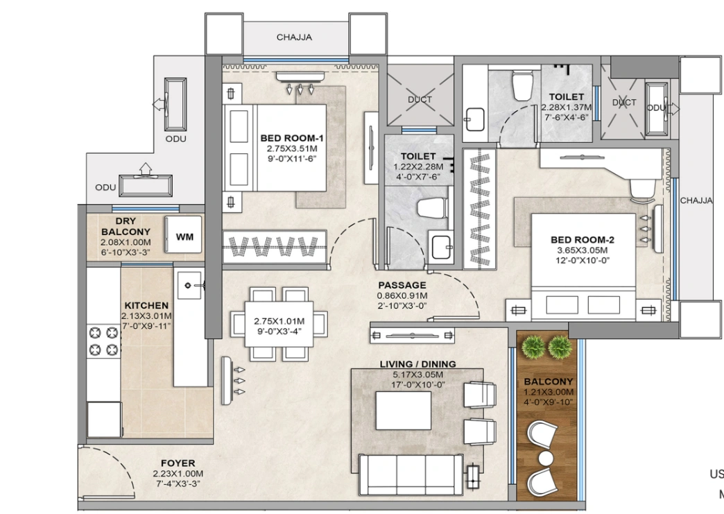 2 bhk floor plan Delta Tricity Aveon City Airoli Series 1