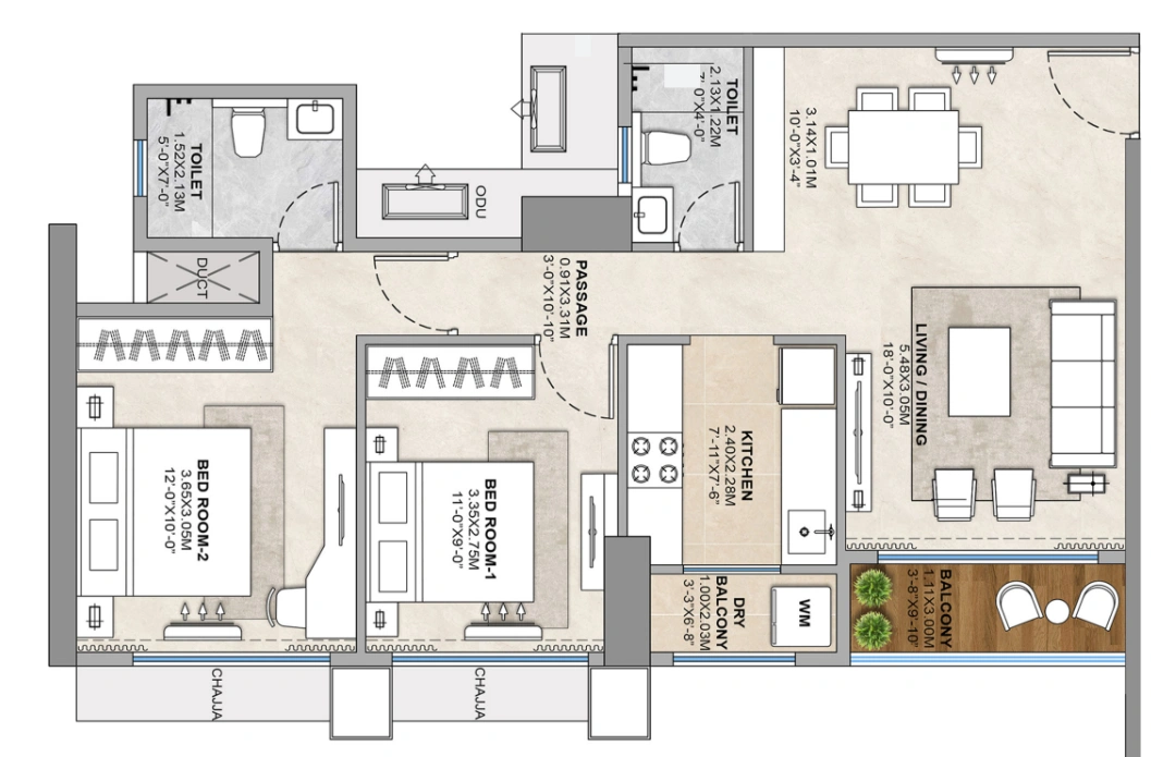2 bhk floor plan Delta Tricity Aveon City Airoli Series 3 & 4