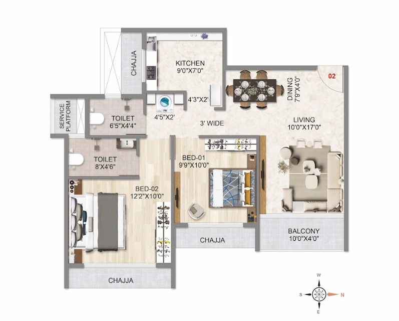 2 bhk floor plan balaji skyline