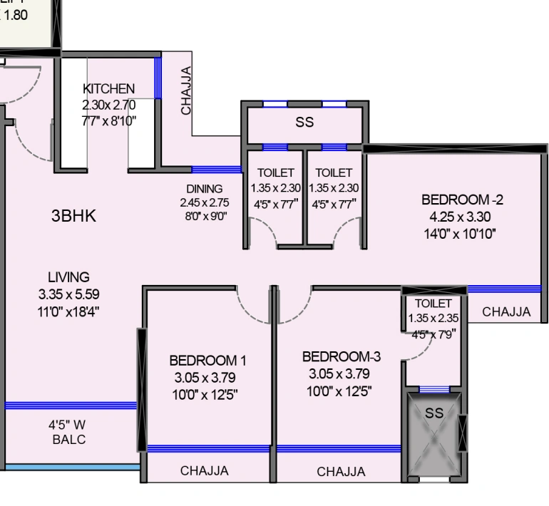 3 bhk floor plan bhagwati avenoir