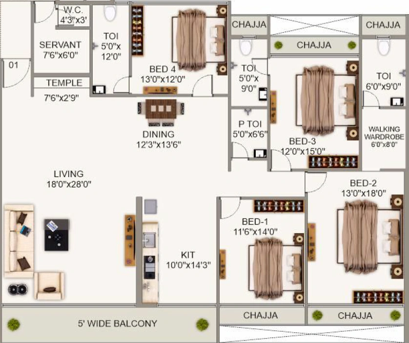 4 bhk floor plan celestia