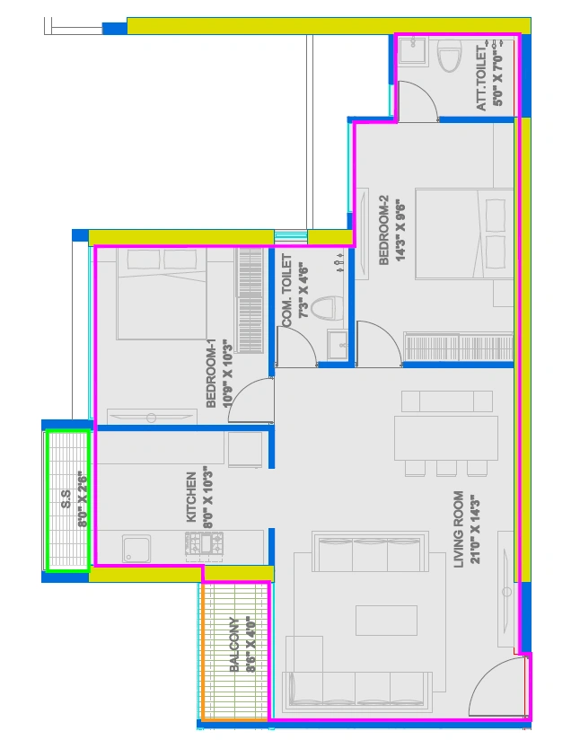 2 bhk floor plan codename citadel
