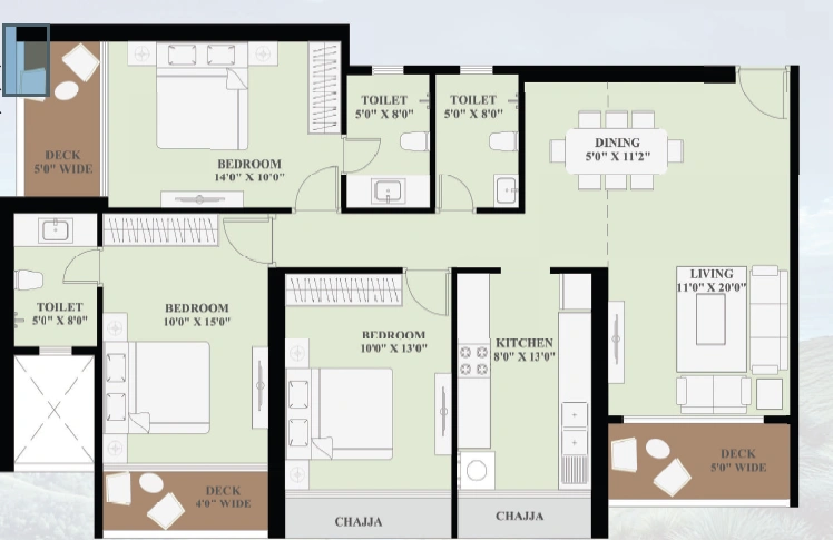 3 bhk floor plan codename waterfalls