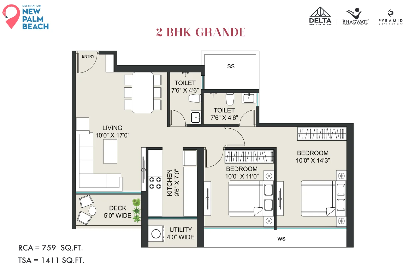 2 bhk floor plan Delta New Palm Beach