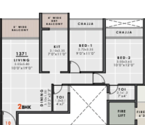 2 bhk floor plan delta signature