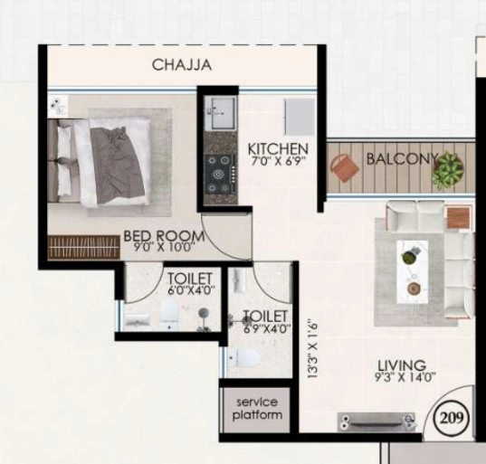 1 bhk floor plan dhara residency