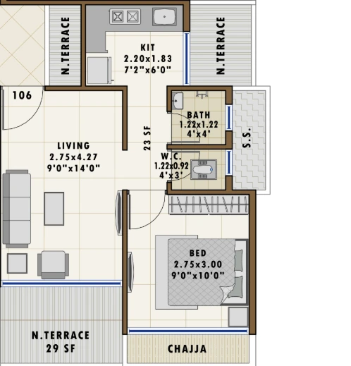 1 bhk floor plan dhriti homes