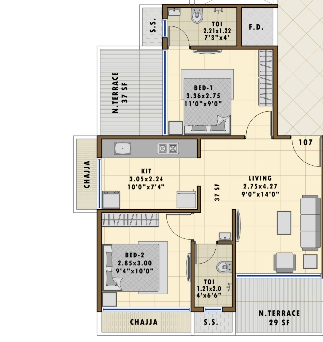 2 bhk floor plan dhriti homes