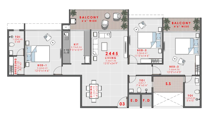 3 bhk floor plan domus 1