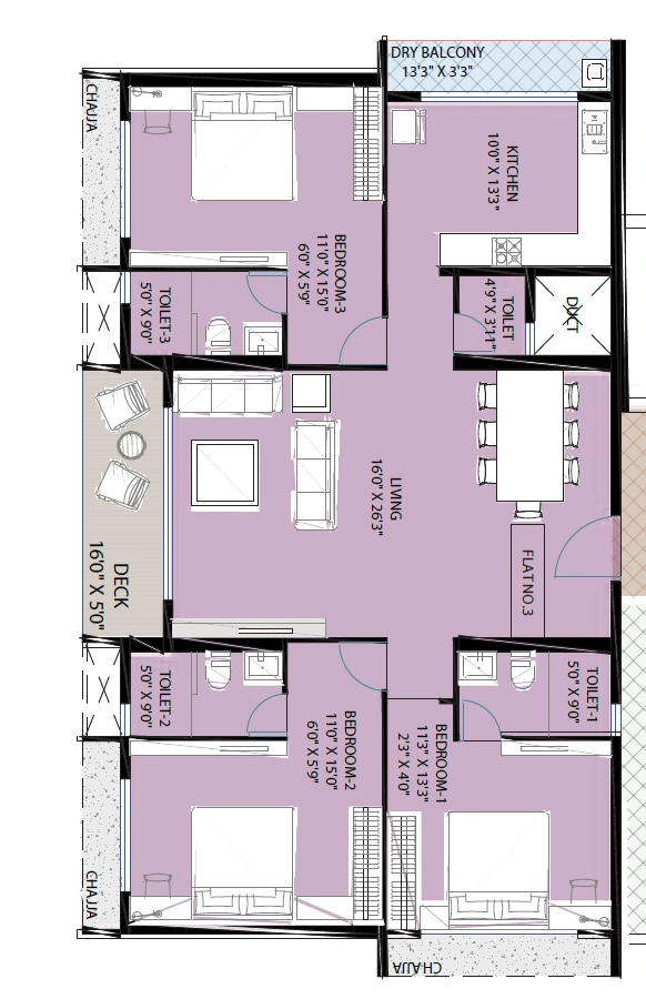 3 bhk floor plan downtown avenue