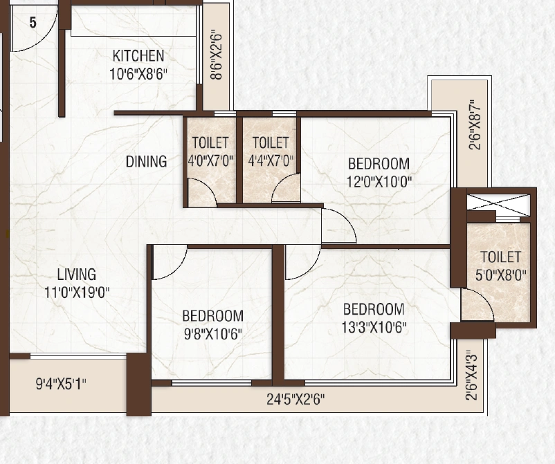 3 bhk floor plan dream hills