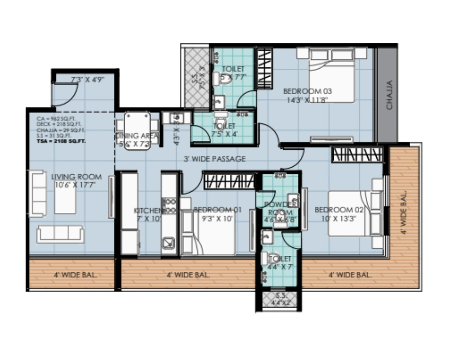 3 bhk floor plan emperia avanta