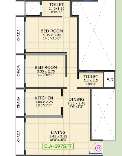 2.5 bhk floor plan gami group