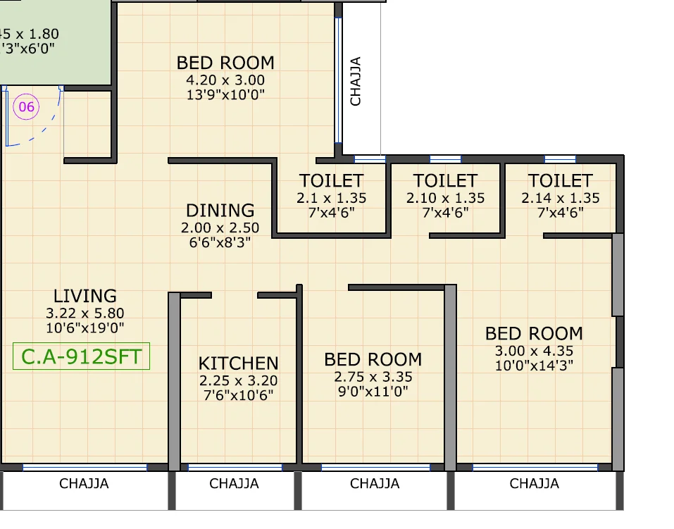 3 bhk floor plan gami group