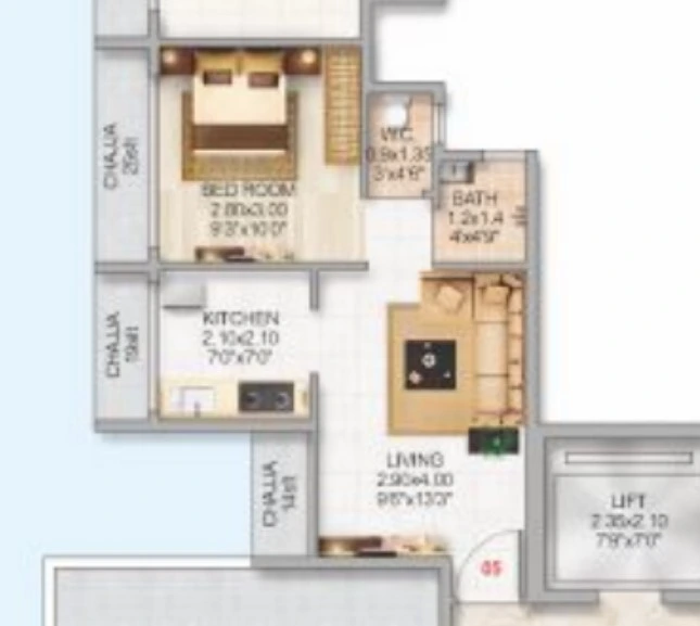 1 bhk floor plan geetanjali daffodils