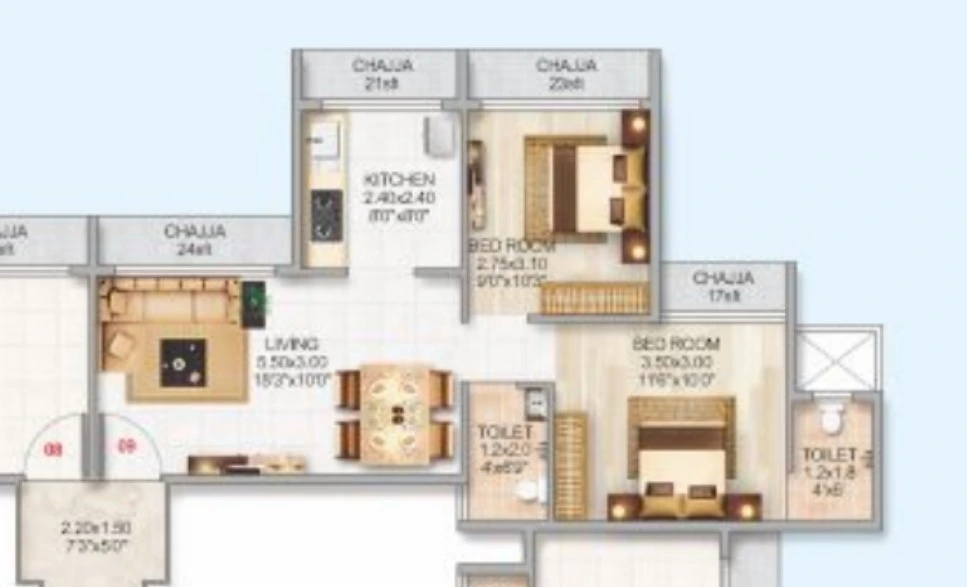 2 bhk floor plan geetanjali daffodils