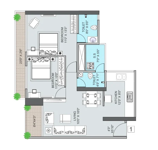 2 bhk floor plan golden era dream developers floor tyle 1-2