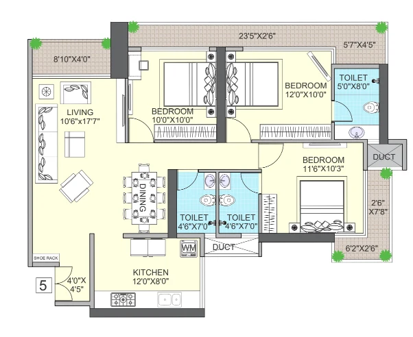 3 bhk floor plan golden era dream developers 