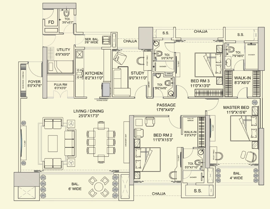 4 bhk floor plan green gold