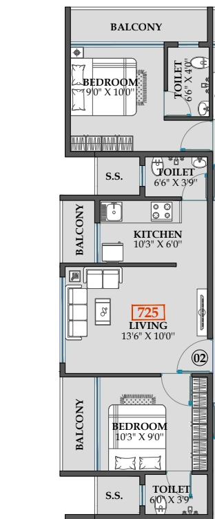 2 bhk floor plan gunina sanjeevani