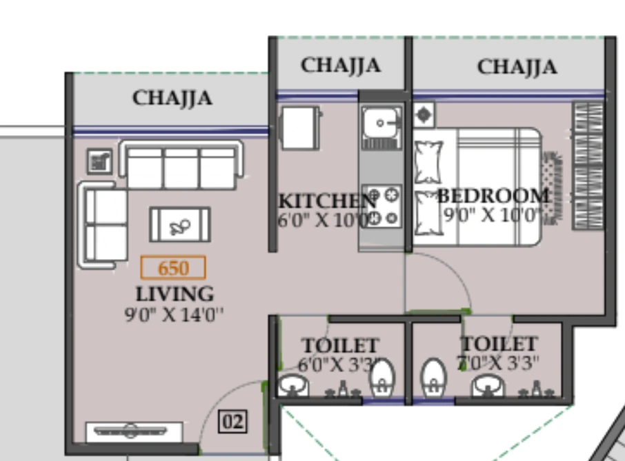 1 bhk floor plan hari om heights
