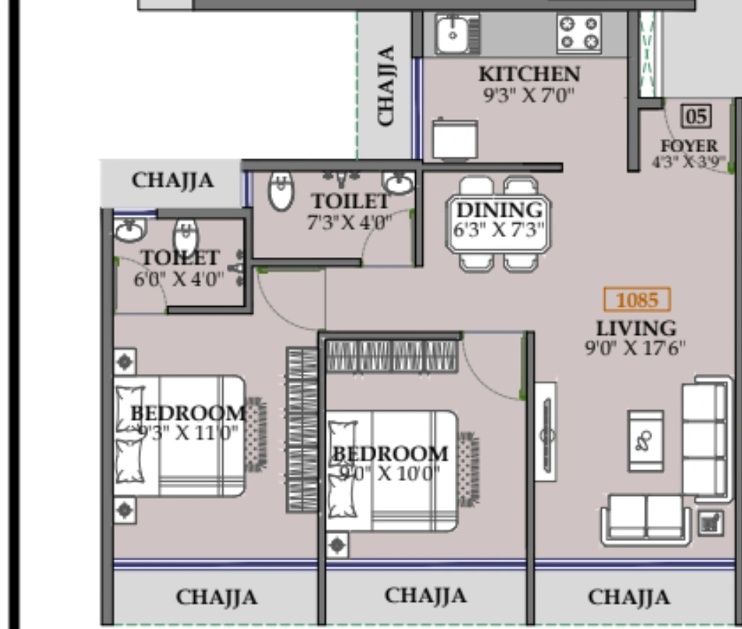 2 bhk floor plan hari om heights