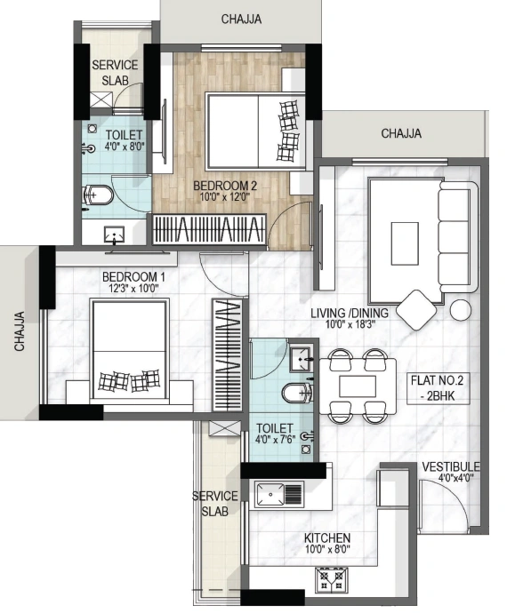 2 bhk floor plan haware forever