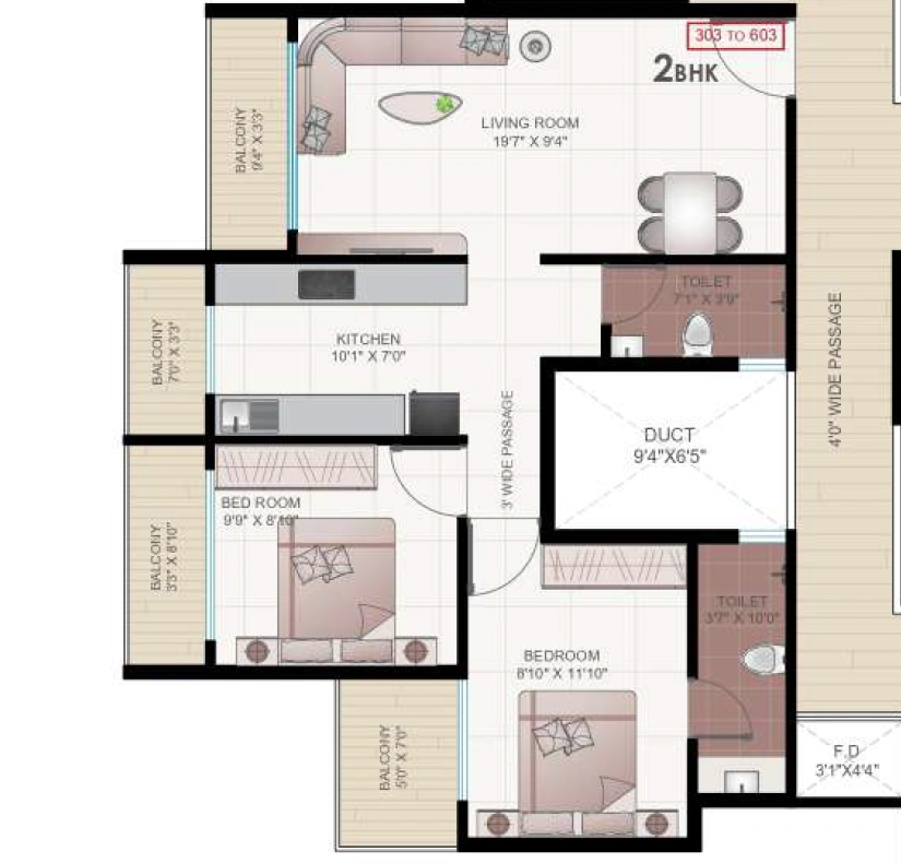 2 bhk floor plan imperial city