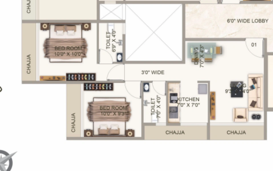 2 bhk floor plan imperial tower 4