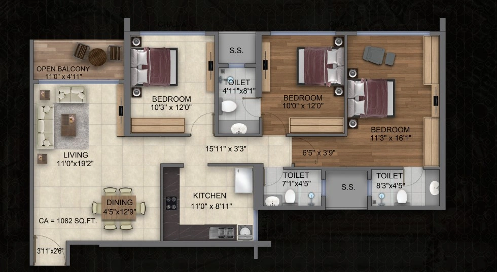 3 bhk floor plan jewel crest