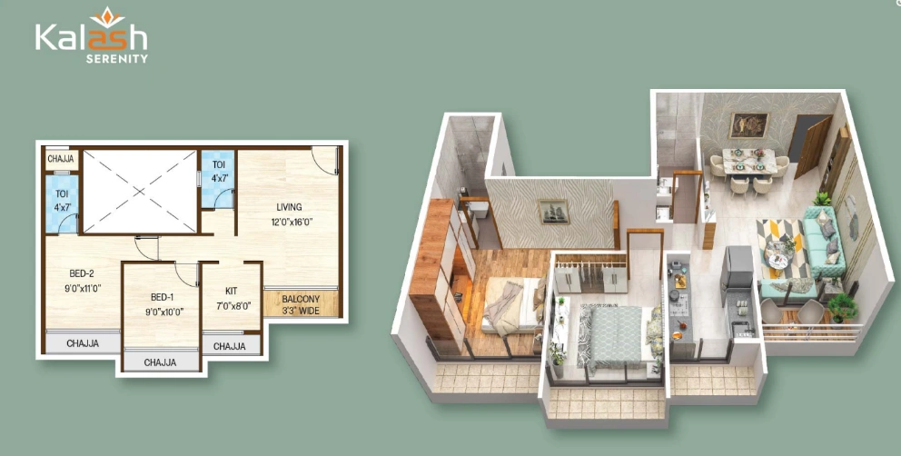2 bhk floor plan kalash serenity