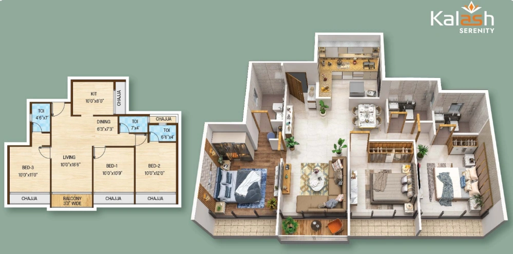 3 bhk floor plan kalash serenity