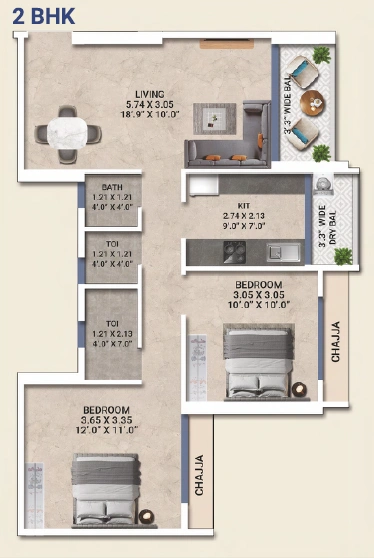 2 bhk floor plan konnark astra