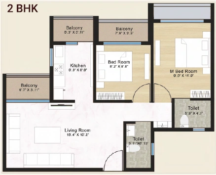 2 bhk floor plan konnark high castle