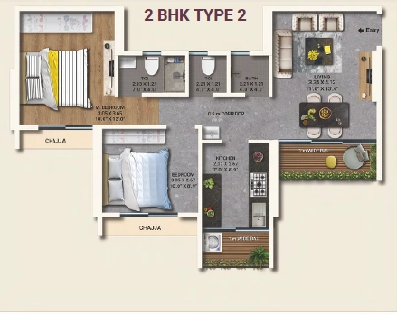 2 bhk floor plan konnark orion type 2