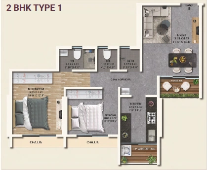 2 bhk floor plan konnark orion