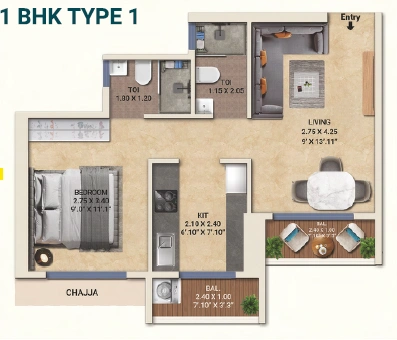 1 bhk floor plan konnark stellar