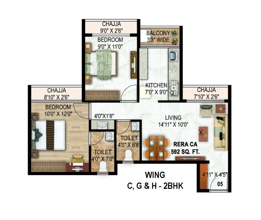 2 bhk floor plan mahaavir labdhi