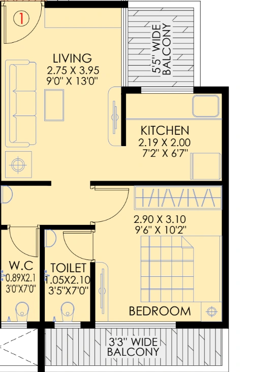 1 bhk floor plan mahadev mansion
