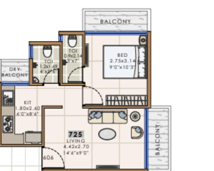 1 bhk floor plan matrix emerald