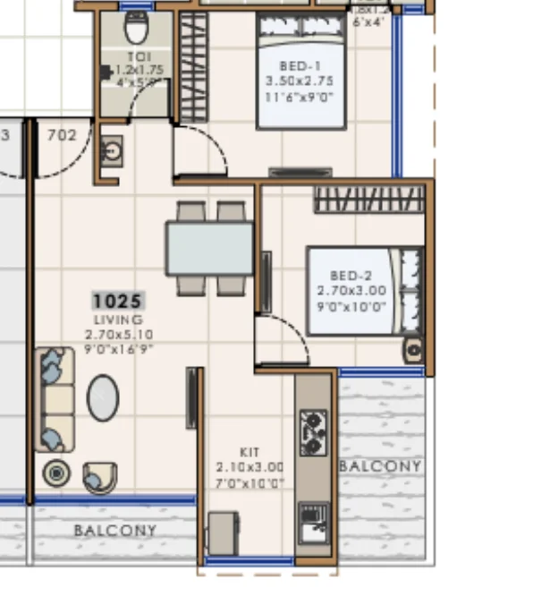 2 bhk floor plan matrix emerald