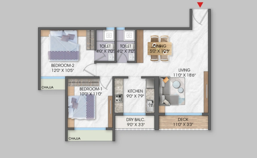 2 bhk floor plan neelkamal gokul