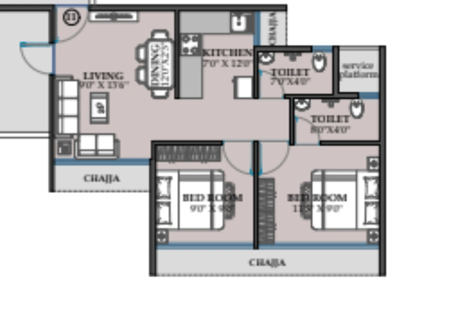 2 bhk floor plan neelkanth group
